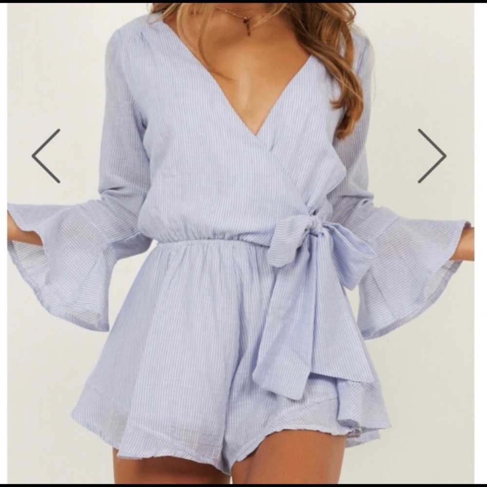 Blue and white striped romper